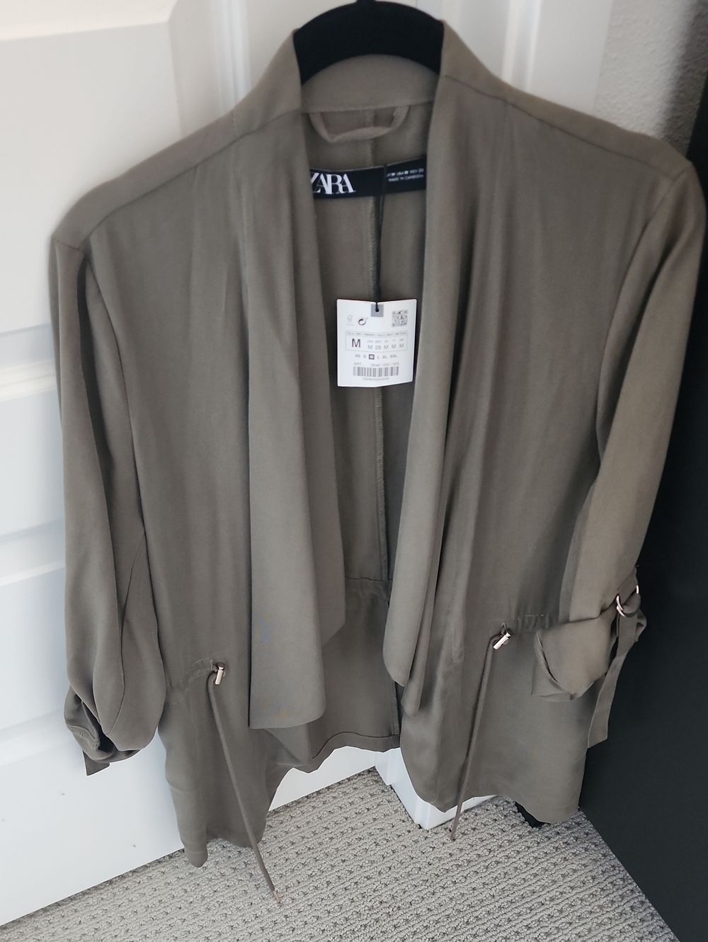 Zara Moss Green Draped Open-Front Blazer